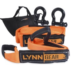 LYNN GEAR - 2PK Tow & Recovery Strap (32,000+ LB Break Strength) & D Ring Shackle Combo Kit | (1) 10' Strap, (1) 30' Strap, (2) Shackles & HD Tote | Vehicle Hauling Offroad for Pickups, ATV & Trucks!