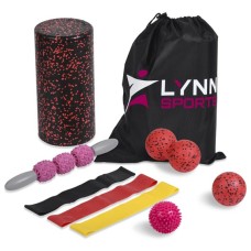 LYNN SPORTS High Density Exercise Foam Roller Set Kit | 8 in 1 + Tote Bag (EVA Muscle Roller ick, 3 Massage Balls & 3 Resiance Loop Bands) - Physical Therapy Injury Prevention Deep Tissue Massage,Pink